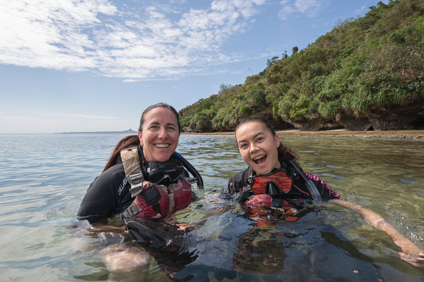 Snorkelling over a coral reef in northern Okinawa